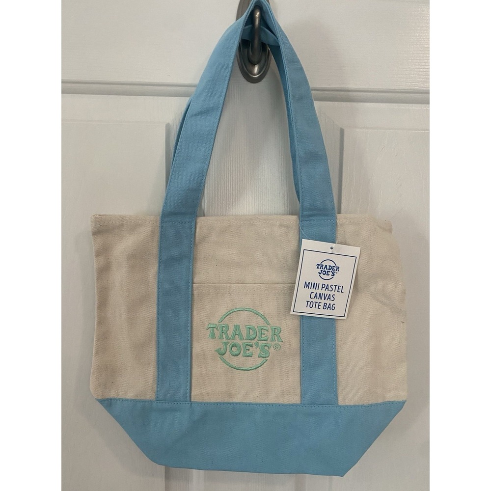 Trader Joe's 2026 Spring Mini Pastel Baby Blue Canvas Tote Bag NEW NWT